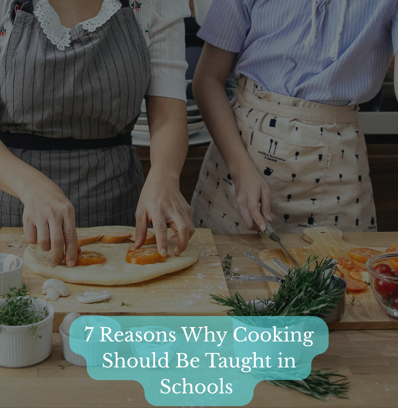 Students learning cooking skills in school kitchen
