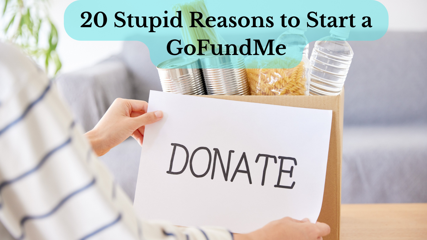 A person holding donation sign for funny fundraising concept