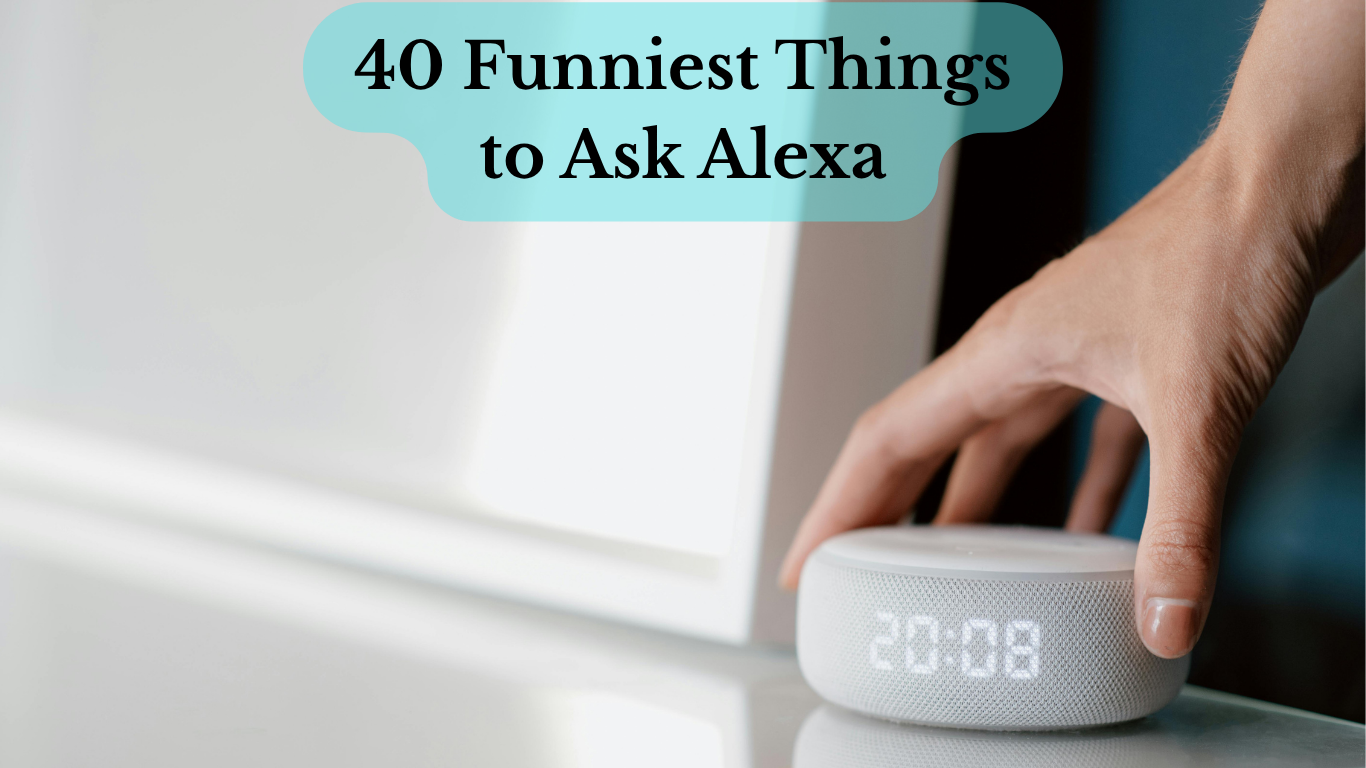A person talking to Amazon Alexa smart speaker at home