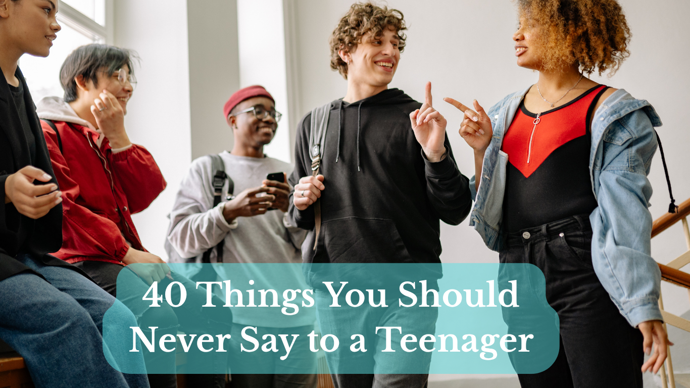 Teenagers reacting to conversation with adult